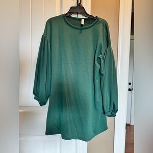 Green Mini Dress with Balloon Sleeves Medium